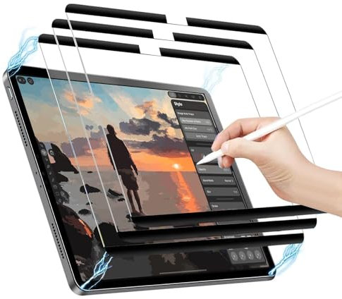 3PCS Pellicola Protettiva Effetto Carta Magnetica per iPad Air 13, iPad Pro 13(2024), Protezione Schermo Scrivi Disegna Come Carta, Rimovibile e Riutilizzabile, Compatibile con Vetro Temperato
