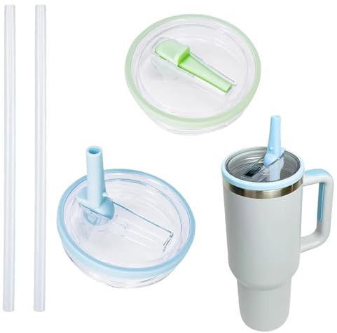 ChAusa 2 Pcs 40 Oz Tumbler Lids with Straw Spill Proof and Splash Resistant Lids Stanley Cup Accessories Cup Covers for Drinks (Light blue,Light green)