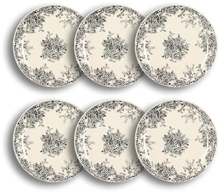 NOVASTYL 2614805 - Juego de 6 platos planos florali (26 cm), color negro