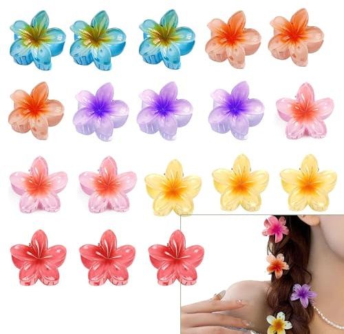 Onlvmyur Lot de 18 Barettes Cheveux Fleur Antidérapante Pince à Cheveux Fleur Hawaïenne 3 cm Colorée Pinces à Cheveux pour Femmes Filles Cheveux Epais et Fins