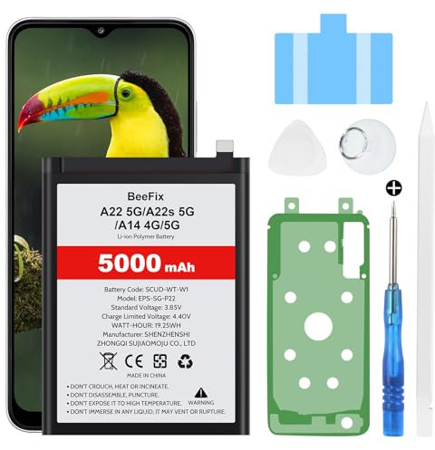 Beefix Batterie pour Samsung Galaxy A22 5G: 5000mAh Haute capacité Batterie de Rechange pour Galaxy A22 5G & A22s 5G & A14 4G/5G SM-A226B EB-BA226ABY avec Outils de réparation Professionnel