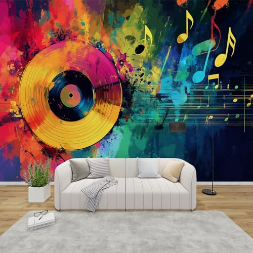 AevuCub Music Themed Mural Wallpaper for Living Room Bedroom Decor - Vinyl Record Wall Mural, Musical Wall Art, Non-Woven Photo Wallpaper 3D Effect, 150x105 cm