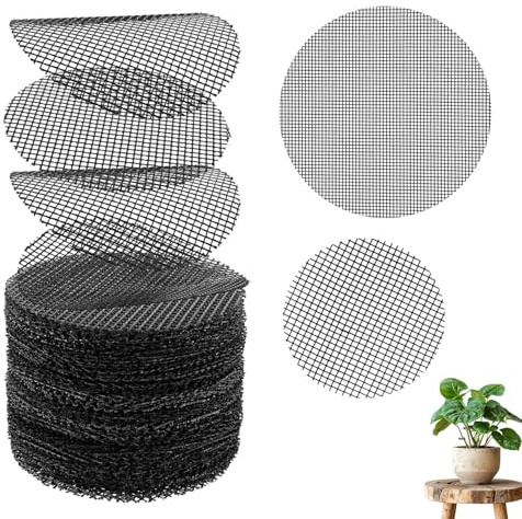 Clyndora 200 Pack Plant Pot Drainage Mesh - diameter 5/10 cm Round Soil Saver Screens for Flower Pots & Bonsai, Durable Reusable Hole Covers to Prevent Soil Loss (Black)
