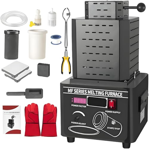 HajMyrdonyx Horno Eléctrico Fundir Oro 5000 W, 1600 ℃ / 2912 ℉, Máquina Digital para Fundir Metales, Mini Horno Fusión Frecuencia Media con Crisol De Grafito De 2/3 Kg Horno Fundición Black-2KG