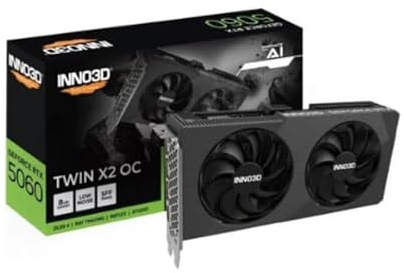 INNO3D NVIDIA GeForce RTX 5060 Twin X2 OC V2 8GB GDDR7 Gaming Graphics Card (Dual Fan, 2 Slot, Reflex 2 RTX AI DLSS4)