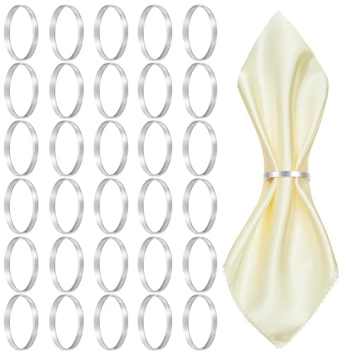 30 Stück Serviettenringe Silber, Servietten Ringe Kreisförmiger Ring-Design, Metall Serviettenschnallen, Elegante Schlichtheit Napkin Rings für Partys, Hochzeiten, Feste, Ostern (Silber)