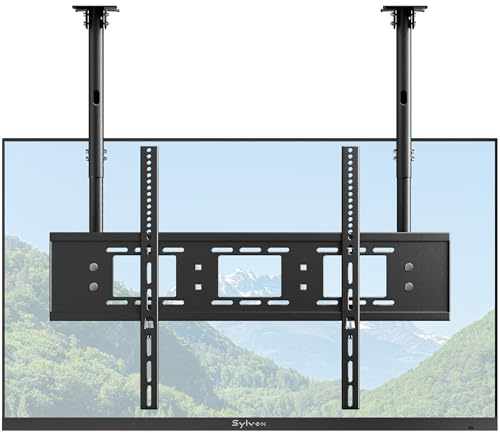 Sylvox Supporto TV da Soffitto 55-75 pollici | Portata 45kg, Max VESA 900x600mm, Altezza Regolabile 50-83cm, Inclinabile +45°/-5°, Compatibile LED, LCD