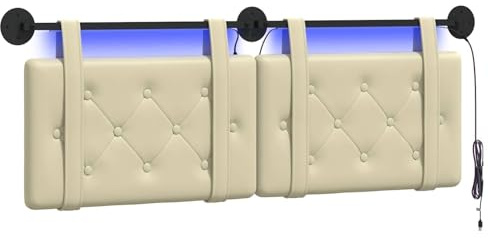 vidaXL Hängendes Kopfteil Mit LED Licht Creme Kunstleder, Elegantes Schlafzimmermöbel, rechteckige Wandkopflehne, gepolsterte Rückenlehne, zeitgemäßes Design