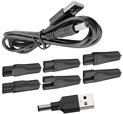 8Pcs USB Shaver Charger Cable Kit,Razor Charger,5V USB Black Electric Shaver Chargers & Power Supplies,Beard Trimmer Charger for Hair Clippers, Beard Trimmers, Shavers, Beauty Instruments