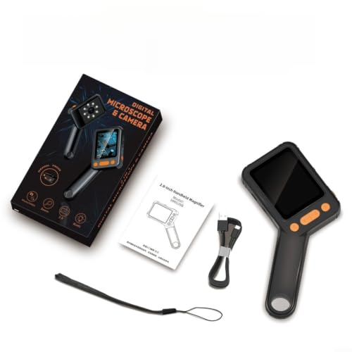 HM028B 3-in-1 Digitales Mikroskop mit 7,1 cm IPS-Bildschirm, Schiebefokus-Kamera, 8 LED-Leuchten, Typ-C für Anschluss für Gem ID, Biologie-Labor, industrielle Inspektion - Schwarz