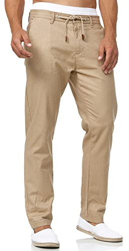 Indicode Herren Veneto Leinenhose aus Baumwolle und Leinen Stoffhose | Leichte Herrenhose für Urlaub und Freizeit mit viel Komfort, Freizeithose, Chinohose, Strandhose, Leinenhose für Männer