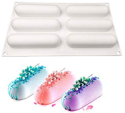 Moule à gâteau en Silicone, moules 3d pour Glace Chocolat Pâtisserie Dessert, 6 Trous de Forme Ovale Longue