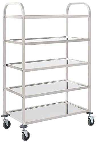 vidaXL Carrito de Cocina de 5 Alturas 107x55x147cm Acero Inoxidable Catering Mobiliario Hogar Hostelería Práctico Ruedas Giratorias Robusto Estable, Plateado