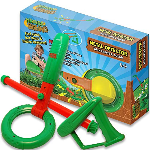 Nature Bound Kids Junior Metal Detector - Adjustable Detection for Kids with Lights & Sounds, Short Or Long Handle, Lightweight Design for Beginner Treasure Hunters, Ages 6 +, Green