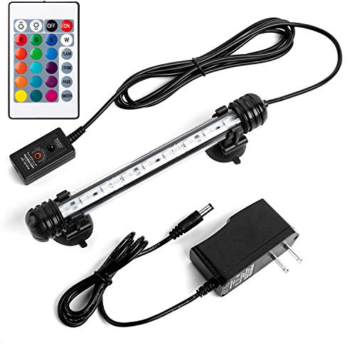 iKefe 19cm Colour Changing LED Fish Tank Aquarium Submersible Light with Remote/Coloured Aquarium LED Tank Lights Fixture for Underwater Decorations, Plant Grow, Saltwater Freshwater Fish, KR5007
