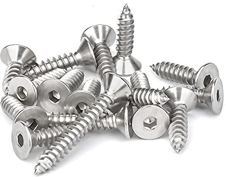ANSIEDIO Self tapping Screws Stainless Steel Screws Hex Socket Flat Head Wood Screws, M6×20mm,10 pcs
