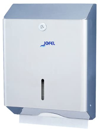 Jofel - Dispensador de Papel de Manos, Toallas Faciales, Dispensador de Papel Secamanos de Pared, hasta 600 Toallitas Zig-Zag, Higiénico, Carcasa Acero, Valor AH12200 Inox Brillo