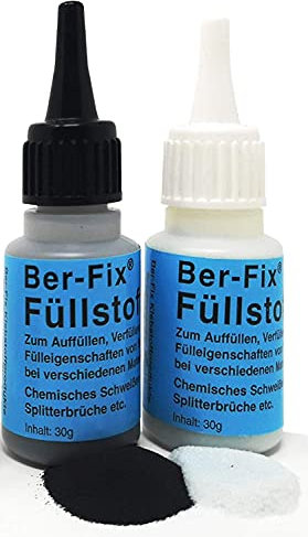 Ber-Fix Füllstoff-Granulat für Industrie- und Sekundenkleber Perfekte Schweißnaht-Reparatur, SCHWARZ + WEISS, 30g, 2 Stück