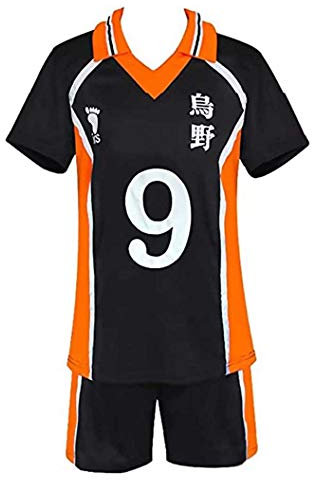 Qian Qian Unisex Haikyuu Kostüm High School Volleyballanzug Karasuno Hinata Shoyo Tobio Kageyama Halloween Cosplay Hemd Shorts (S, Stil 9)