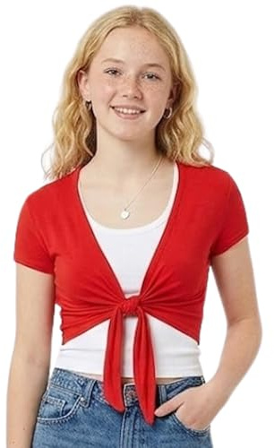 Women’s Tie Up Crop Top Short Sleeve Bolero Shrug Cardigan Ladies Cap Sleeve V Neck Front Knot Cropped Top UK 8-22