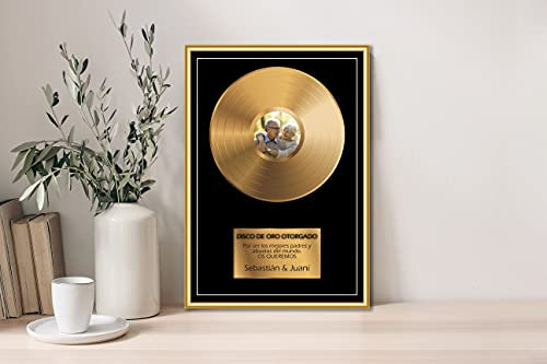 Oedim Regalo Original Placa Metacrilato Disco de Oro Personalizado, Fabricado en Metacrilato 4mm, 19,5 x 28,2cm, Efecto Espejo, Con Apoyo