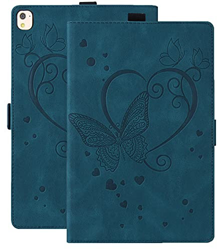 Rosbtib Hülle Kompatibel mit iPad 10.2 Zoll 2021 9th Gen/ 2020 8th Gen/ 2019 7th Gen, Schutzhülle mit Stifthalter PU Leder Stoßfest Smart Case Book Cover Liebe Schmetterlingsmuster, Dunkelblau