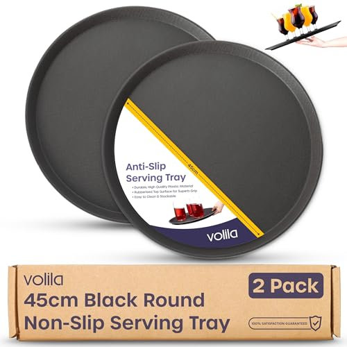volila Plateau de Service Rond Non Dérapant - Pack de 2 (45 cm) Plateau Repas pour Service A Cafe et Boissons - Plateau Antidérapant pour Fêtes, Évènements, Bars, Restaurants et Maison