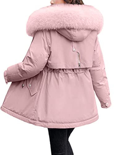 Minetom Cappotto Invernale da Donna Piumino Giacca Invernale Lungo Trench Giubbotto Corto Giubbino con Pelliccia Ecologica Cappuccio C Rosa XL