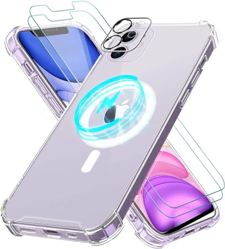 Vauki Coque pour Apple iPhone 11 avec 2 Verre Trempé Protection écran & 1 Caméra Arrière Protecteur Cercle Magnétique Intégré Étui Housse de Transparent Souple Silicone Antichoc Case pour iPhone 11