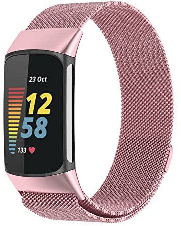 Strap-it Milanese Armband - kompatibel mit - Fitbit Charge 5 - Armband - Ros?pink - fur Fitbit Charge 6