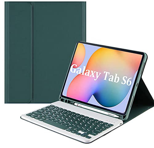 QYiiD Teclado Funda con Touchpad para Galaxy Tab A7 10.4 T505/P610/T507 - Teclado QWERTY recargable extraíble con funda para Galaxy Tab A7, verde oscuro