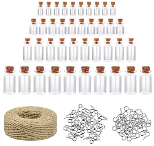 40 Stück Mini Glasflaschen 1,5ml 5ml 6ml 10ml, Wunsch Flaschen Klein Glasfläschchen mit Korken Augenschrauben, Mini Kork Gläser Reagenzglas Mini Fläschchen für DIY Juwelen Gastgeschenk Hochzeitsdeko