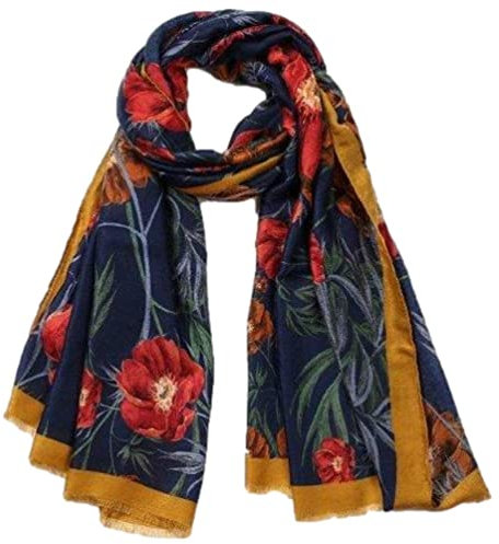Purple Possum® Damen Schal mit Blumenmuster, Marineblau / Rot / Senfgelb