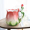 POLAY Taza de café de cerámica esmaltada de Estilo Europeo, Tazas Creativas con Forma de Flor de Rosa, Tazas de Leche Pastoral de 4 Colores para Desayuno con Cuchara