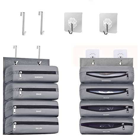 Ziplock Bag Storage Organizer for Kitchen, Food Storage Bag, Compatible with Ziploc Bag Organizer in Gallon, Quart, Sandwich & Snack Size Bags (Grey)