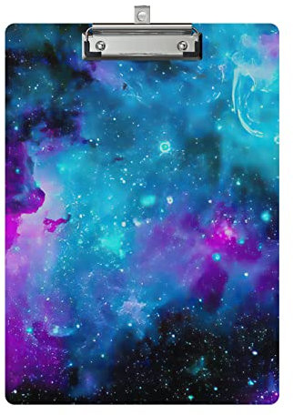 Niedliches Klemmbrett, Holzdesign, dekorative A4-Briefgröße, Klemmbretter für Klassenzimmer, Büro, Standardgröße 22,9 x 30,7 cm, mit niedrigem Profil, Metallclip – Nebula Galaxy