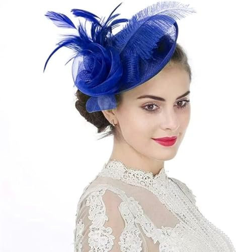 HKSCKJ Fascinator Hut Damen Mütze mit Federn Haarschmuck Blumen Haarreif Mesh Kopfschmuck mit Haarclip Haarspange Elegant Schleier Vintage Kopfbedeckung Hochzeit Party Cosplay Cocktail Kirche