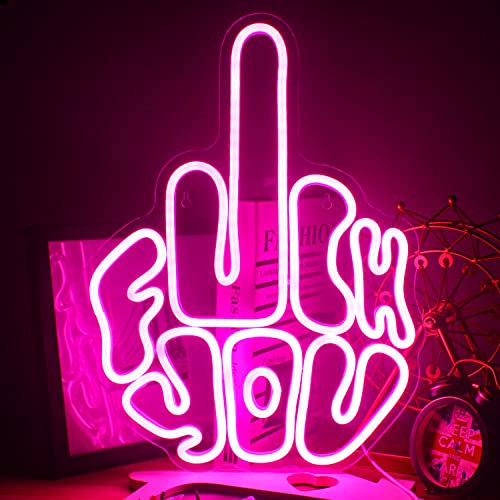 FAXFSIGN Letters Gesture Neon Signs for Wall Pink LED Neon Lights USB Neon Wall Light Neon Bar Light Up Sign for Bedroom Party Pub Game Zone Decoration
