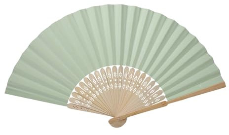 Tissting Deko Rippen Fächer China Stil Einfacher Handgeschöpfter Papier Faltfächer Holz DIY Leerer Fächer für Brauttanz Hochzeitsgeschenk Party Cosplay Zubehör(GRÜN-2)