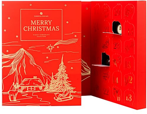 Chocolissimo Adventskalender Schokolade - Weihnachtskalender mit 24 belgischen Pralinen, ohne Alkohol - Geschenkidee Kinder, Erwachsene, Mädchen - Rot