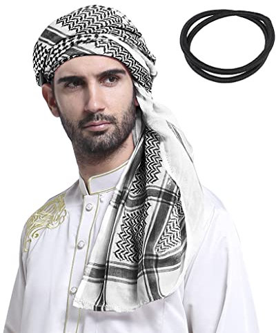 Arab Muslim Schal mit Wrap/Aqel Seil Arabian Headwear Keffiyeh Kafiya Wrap Kopfbedeckung Kopf Wraps Igal Hauptkleid Arab Egal Agal Wüste Kabel Hut-Kopf-Ring für Saudi-Arabien Dubai UAE Reisen