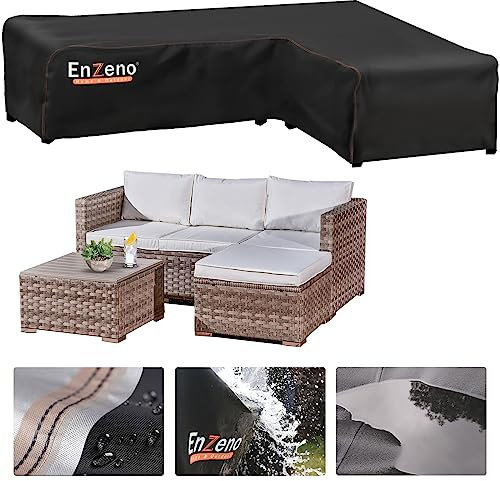 Enzeno l shaped garden sofa covers waterproof,420D Oxford Fabric outdoor sofa cover, Rattan Corner Furniture Cover with Waterproof Tape (210x140x75cm) Left Side Long