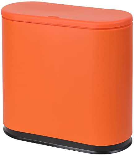 Sooyee 10 Liter Rectangular Plastic Trash Can Wastebasket with Press Type Lid,2.4 Gallon Garbage Container Bin for Bathroom,Powder Room,Bedroom,Kitchen,Craft Room,Office,Orange