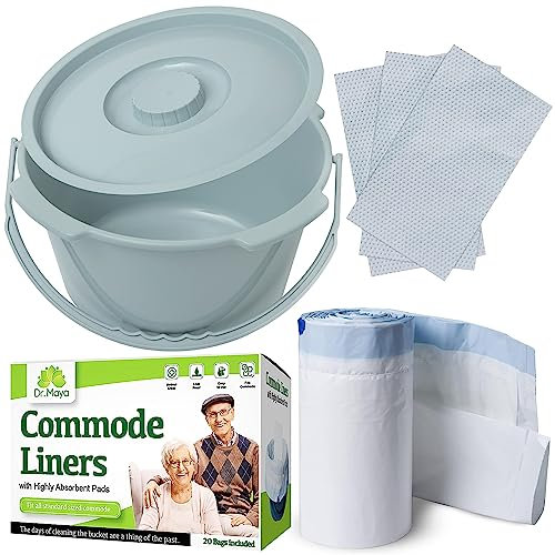 Dr. Maya Seau de chaise percée de chevet + doublures – Commodes de chevet pour personnes âgées, parents, adultes, femmes et hommes (seau + doublures)