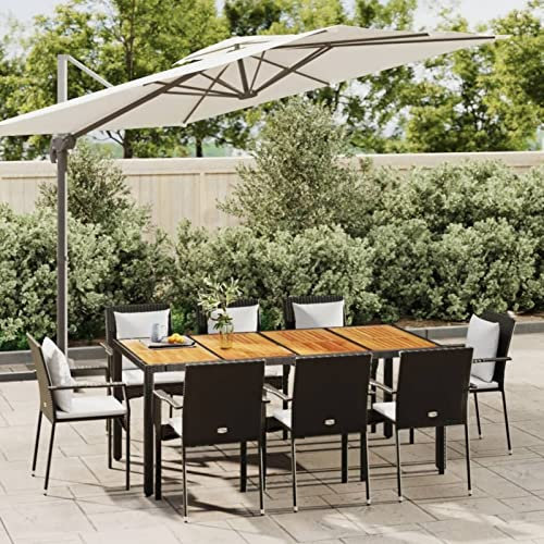 Yolola 9 teilig Garten Sitzgruppe Poly Rattan Gartenmöbel Set 8 Personen Essgruppe Gartentisch mit Stühle Stapelbare Gartengruppe Sitzgarnitur Gartengarnitur Terassenmöbel Schwarz