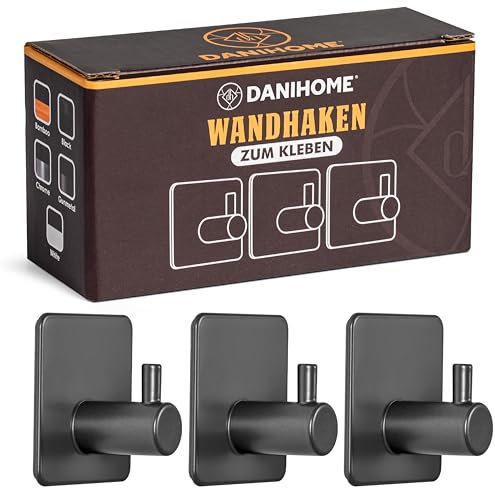 DANIHOME® Handtuchhalter Gunmetal ohne Bohren - Edle Klebehaken für Küche & Bad, Wandhaken Selbstklebend, Kleben Statt Bohren Extra Stark, Modernes Design für Jedes Interieur