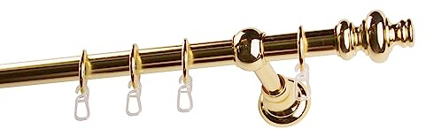 Garesa Gardinenstange Andrea Ø 20mm, 1-läufig, Messing I Stabile Vorhangstange inkl. Ringe + Faltenlegehaken I Mit Endknopf Profil groß I 150cm