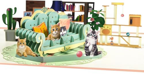 GREETING ART Pop Up 3D Katze,Geburtstagskarte,Freundschaftskarte,Karte Katze lustig als Geburtstagskarte, Schöner Geschenkgutschein für Katzenliebhaber Geschenke