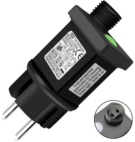 Dekofun 6W 31V Fuente de Alimentación LED, Transformador LED IP44 Transformador Luces Adaptador con Temporizador, 9 Modelos de Alimentador para Cortina Luces Luces Navidad Exterior Guirnalda Navidad
