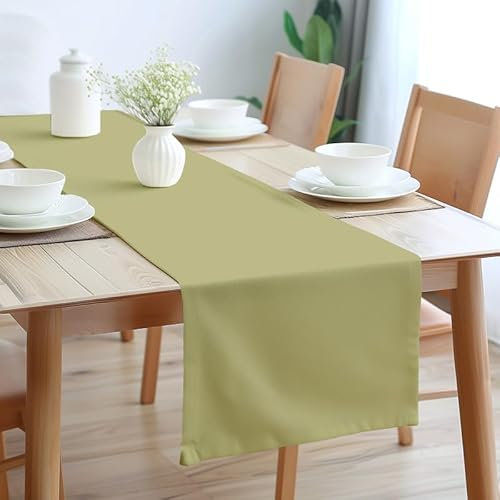 Encasa XO Table Runner Größe 32x150 cm | Baumwoll -Leinwand Stoff | Sage Green Solid Color | Waschbarer und dauerhaft